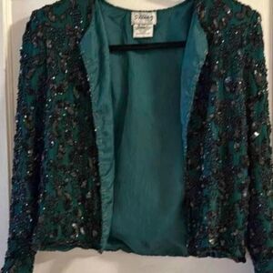 Green, fully beaded jacket, for special occasions. So beautiful and sparkly. M 